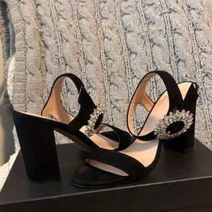 J. Crew Black Heels with Crystal Accents